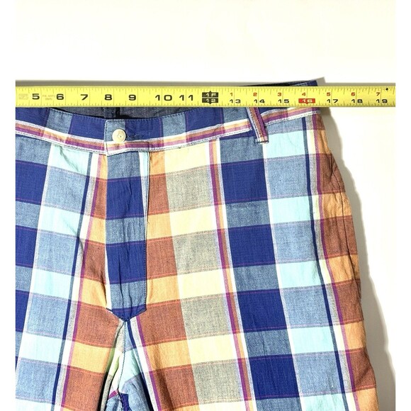 CREMIEUX Mens Bermuda Shorts Reversible Madras / Blue Chambray - Picture 14 of 16